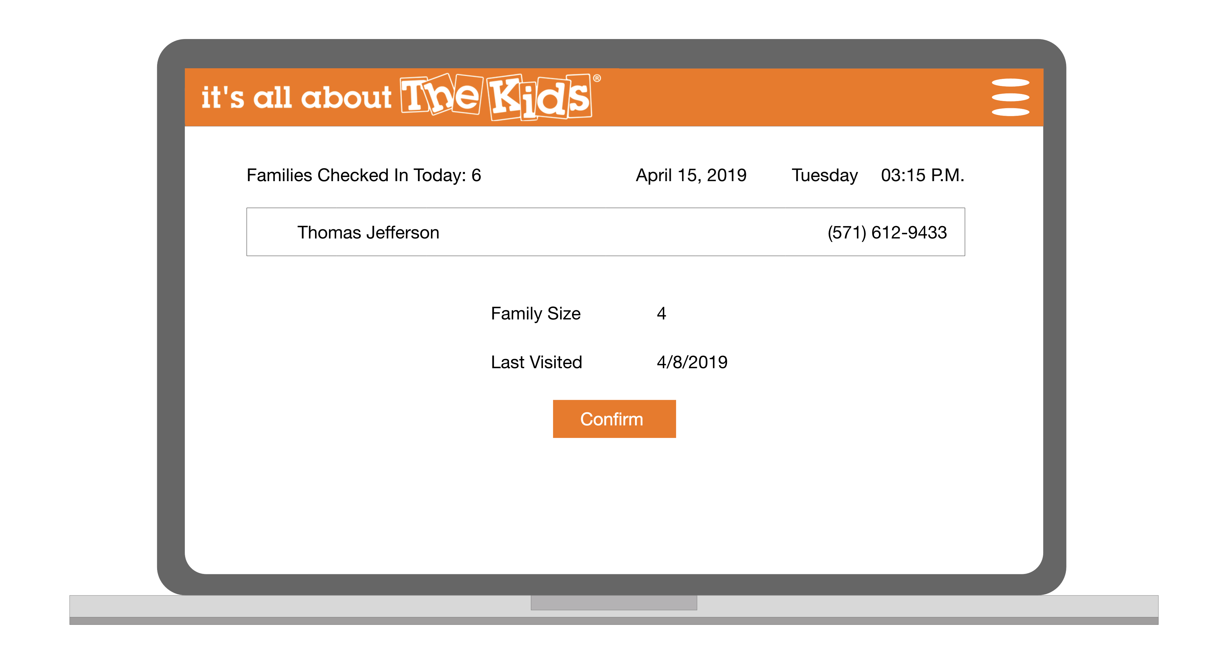 Phone number can be used to confirm with family members. The Family Size number is there to allow for volunteers to provide the accurate amount of food resources for each member.